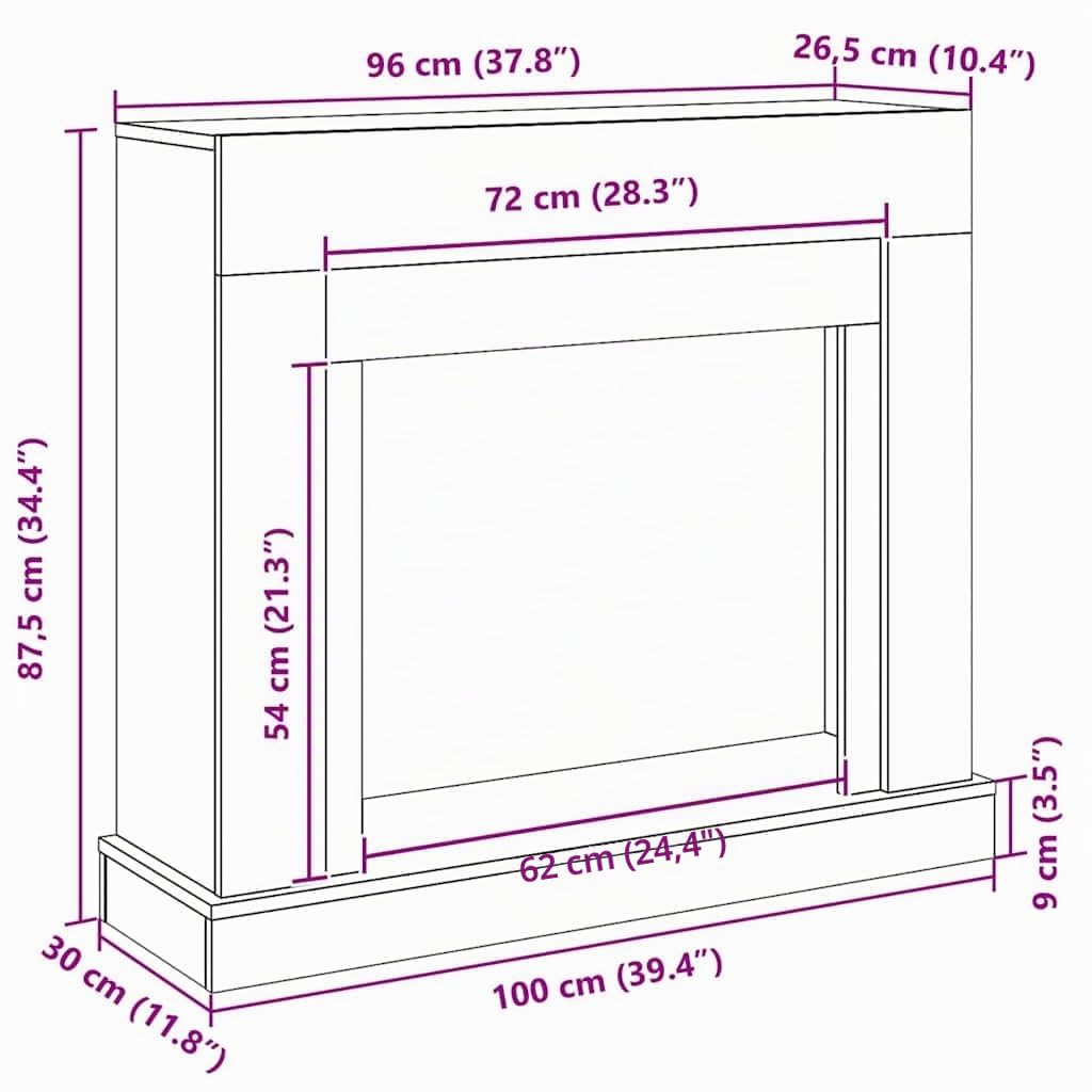 vidaXL Cadre de cheminée chêne Noir 100x30x87,5 cm Bois d'ingénierie, cheminée, Console de cheminée, Ensemble de Tour de cheminée, Tour de cheminée