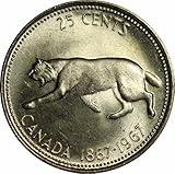 1867-1967 Canada Centennial Silver Quarter Lynx Design About Uncirculated (AU) Condition
