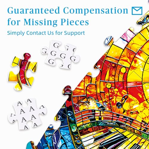 Rompecabezas redondo de 1000 piezas para adultos - 3D Vidrieras Piano Música | 26.8" de diámetro, desafío cerebral circular y decoración artística de pared, regalo consciente para la relajación familiar miniatura 5