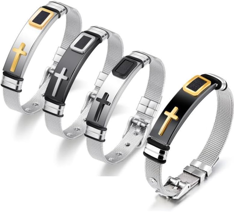 Holy Cross Bracelet for Men,Stainless Steel Black/Silver Vintage Chain Band Bangle Wrist Religious Christian Adjustable Bracelet Jewelry Gifts for Husband Dad Brother - Image 7