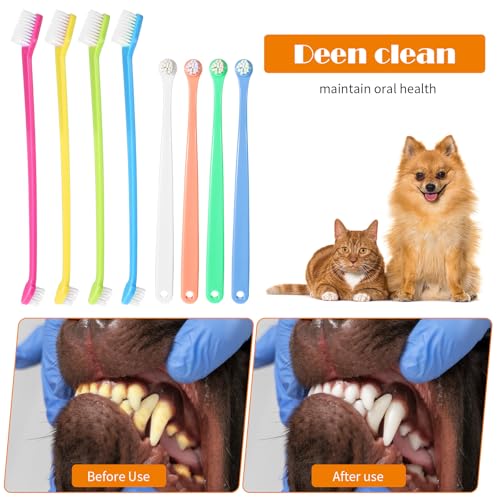 Tyqour 8 Stück Kleine Hund Zahnbürste Klein Weiche Hundezahnbürste für Kleine Hunde Katzen Zahnbürste Mini Tragbar Haustier Katzen Katzenzahnbürste für Katzen Hund Welpen Kätzchen Kleinen Rassen