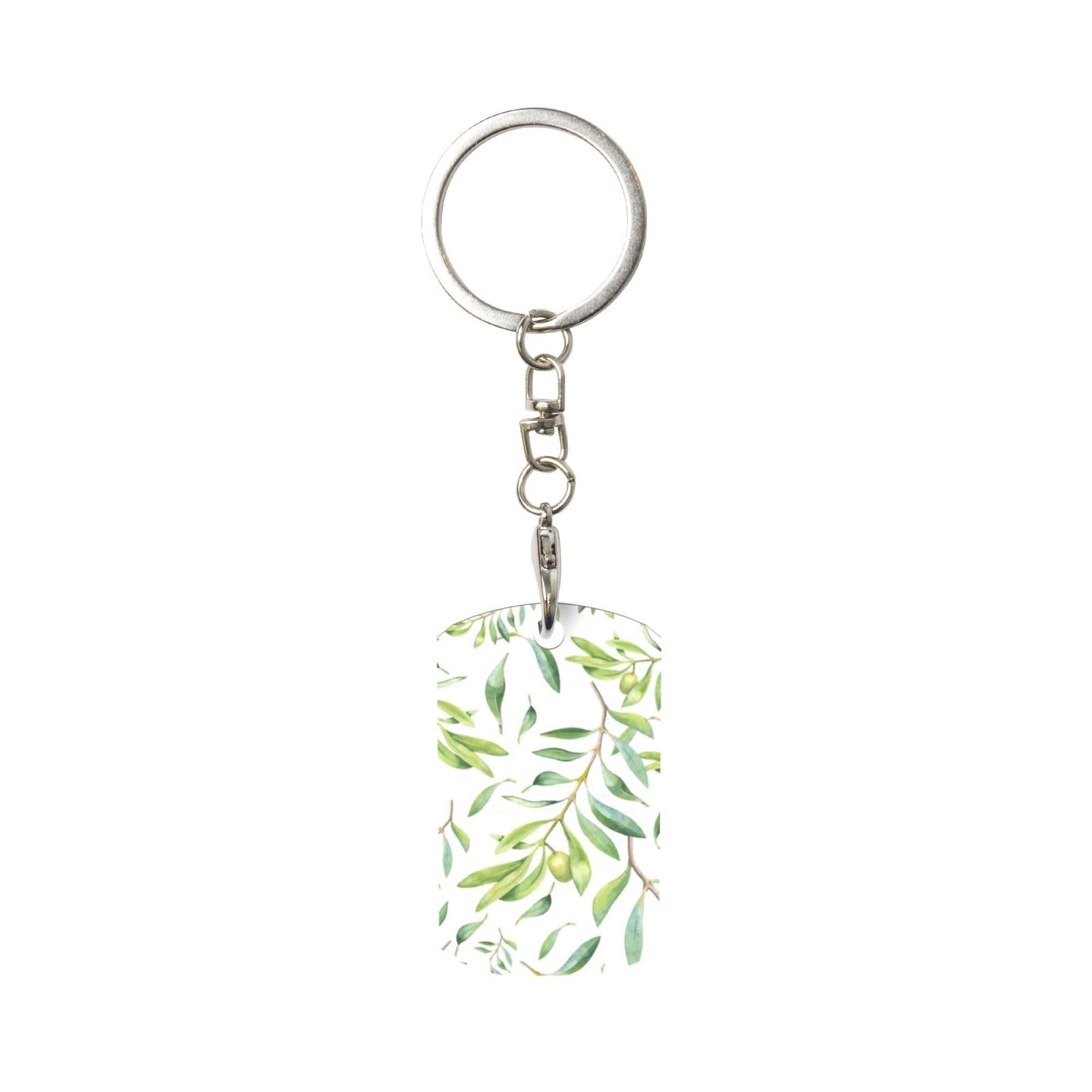 Bentli Unisex As Picture Rectangular Metal Keychain, Metal Keychains Keyring Car Key Chain Ring Holder 1 Pc, Green Leaf Artistic Olive Tree Print