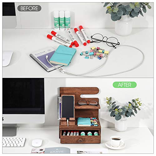 Tqvai Bamboo Wood Phone Docking Station With Drawer Night Stand Organizer, Gifts Ideas Gadgets For Men, Husband, Daddy, Anniversary Day, Retro Brown #TOP2