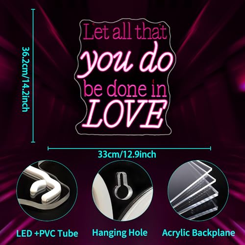 Image of Neon Signs for Wall Decor, JGHTURIE Let All That You Do Be Done in Love Neon Sign LED Wall Light up USB Powered Home Signs for Party Club Event Decoration