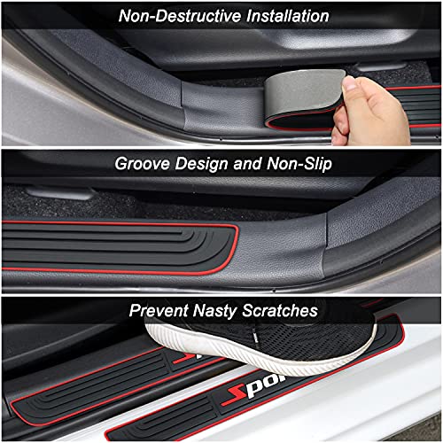 Mochent Door Sill Plate Protectors - Universal Front/Rear Door Entry Guards, Rubber Anti-Scratch Door Sill Protector Guards Car Door Entry Guards(Sports,4Pcs) #TOP3
