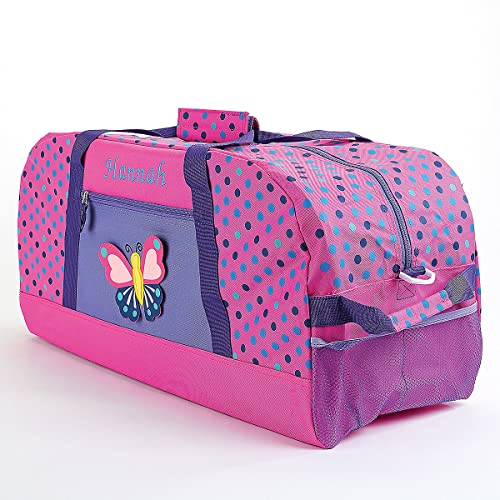 Lillian Vernon Personalized Duffel Bag for Kids, Roomy Pink & Purple Butterfly Weekender With Front & Side Compartment, Customizable Girls Sports & Travel Bags With Custom Name, 11" x 12" x 23"2