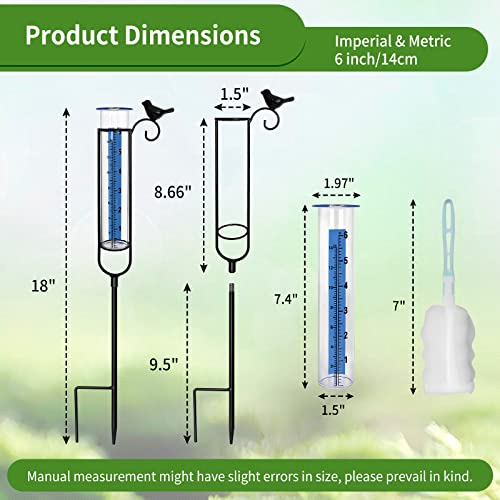 Jowlawn 6" Capacity Rain Gauge Outdoor, Detachable Glass Rain Gauges With L-Shaped Metal Stake - Cast Iron Bird Rain Gage With Tube Brush, Water Rain Meter For Yard, Lawn, Garden, Fence Decoration #TOP4