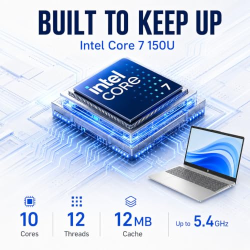 Image of HP 15.6 inch Full HD Anti-Glare Laptop, Intel Core 7 150U 10-Core CPU, 16GB DDR4 RAM, 1TB PCIe SSD, Wi-Fi 6, Bluetooth 5.4, USB-C, Numeric Keypad, Webcam Privacy Shutter, Windows 11 Home, WOWPC USB