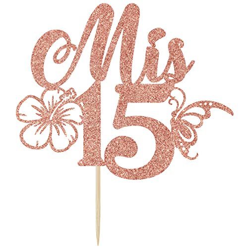 Rose Gold Glitter Mis 15 Cake Topper, Feliz 15 Anos/Mis Quince Anos Cake Decor, Happy 15Th Birthday Party Decorations Supplies For Girls #TOP6
