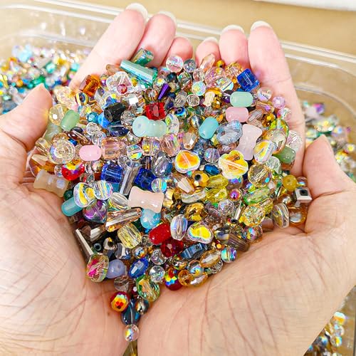 Laopottbeads Half Pound Assorted Glass Beads for Jewelry Making, 2-16mm Colorful Crystal Beads for Bracelets, Crafts, DIY Art, Bulk Jewelry Making Supplies