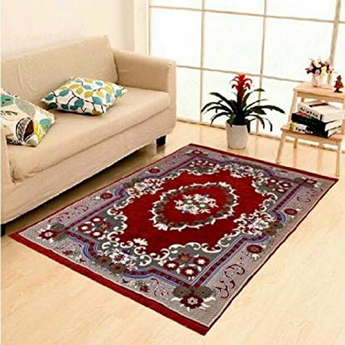 Bombay Twills Embroidered Carpet (Green, Velvet, 4 X 6 Feet)