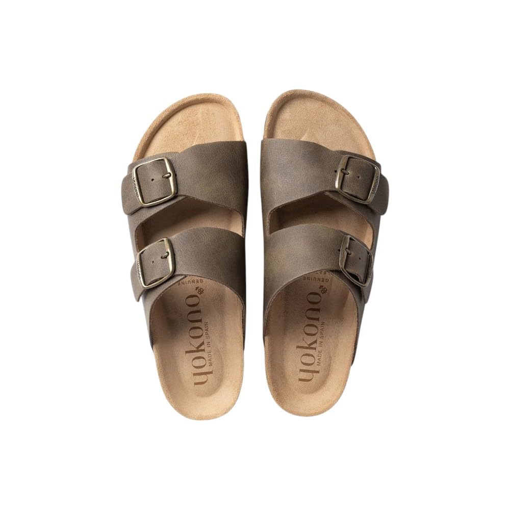 YOKONO - YOKONO Sandalias de Hombre MACAM-150 de Piel con Doble Hebilla - Color Sprinter Taupe - CUERO