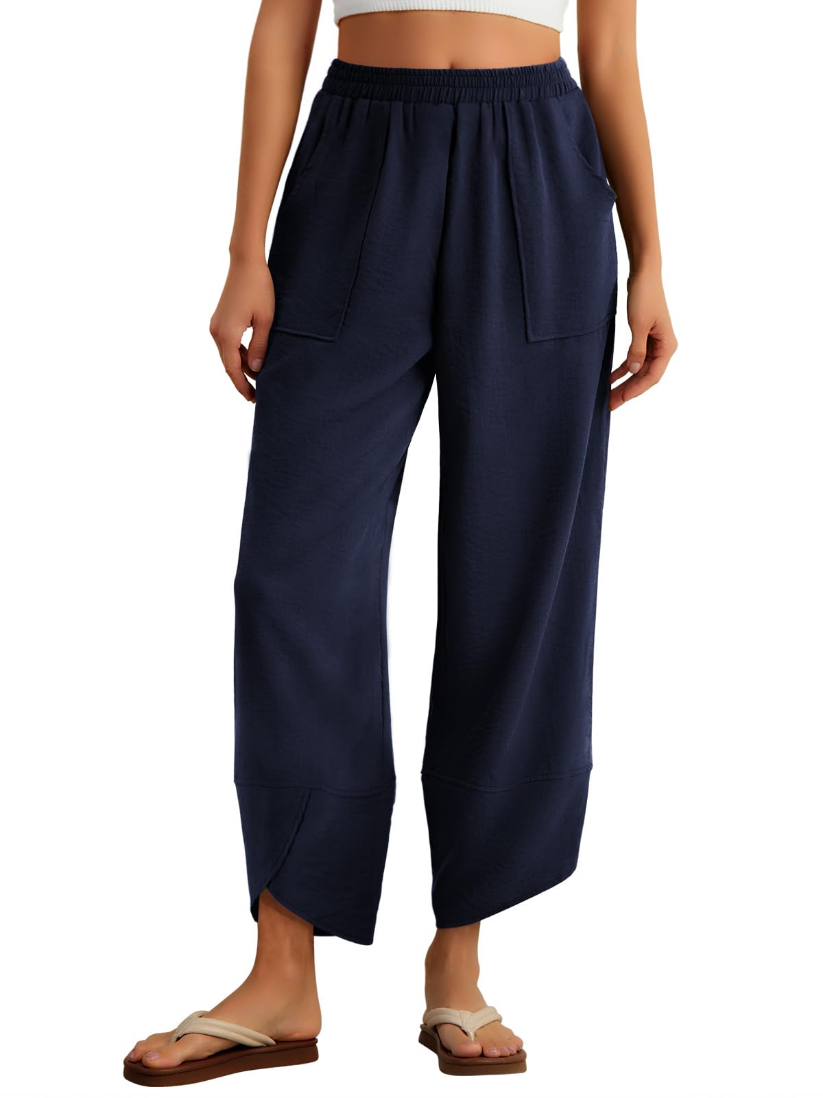 Feiersi Womens Harem Pants Summer Casual Elastic Waisted Baggy Wide Leg Pants Palazzo Trousers