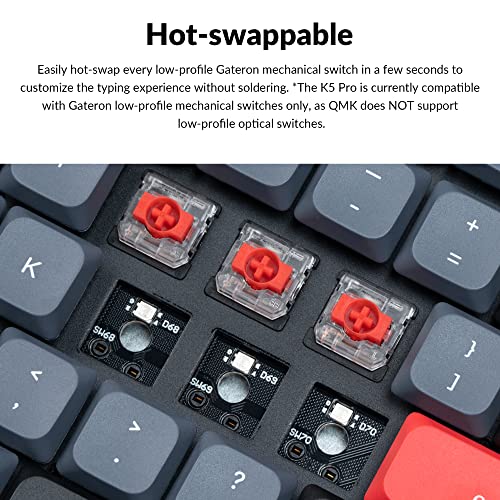 Image of Keychron K5 Pro Hot-swappable Ultra-Slim Custom Mechanical Keyboard, RGB Full Size QMK /VIA Programmable Wireless Bluetooth /USB Wired Keyboard for Mac Windows Linux - Low Profile Gateron Red Switch
