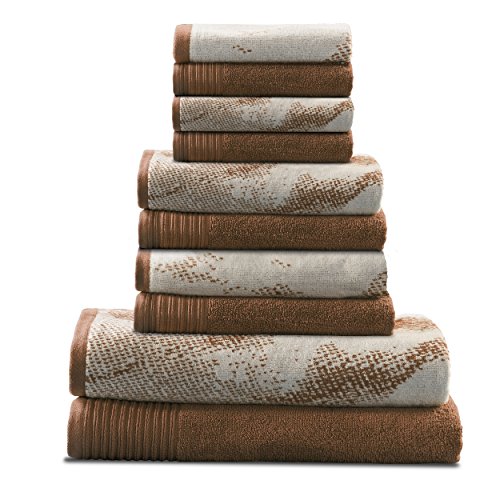 Superior Cotton Towel Set, Absorbent, Fast-Drying 10-Piece Towels, Bathroom Decor, Marble Solid Pattern, Includes 2 Bath, 4 Face, And 4 Hand Towels, Brown #TOP1