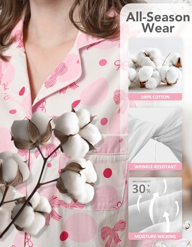 Image of NAP BOUND 100% Cotton Pajamas for Women 2 Piece PJs Set Long Sleeve Button Down Breathable Woven Sleepwear Loungewear XS-XXL