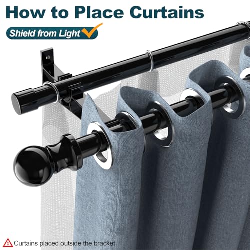 82-389cm Schwarze doppelte Vorhangstangen für Fenster mit Halterungen und Clip, 25mm Heavy Duty Dual einstellbare dekorative Vorhangstange für Fenster,Badezimmer,Terrasse,Schlafzimmer,Schiebeglas,Tür