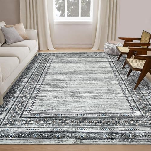 GlowSol Large Rug 8x10 Rug Washable Area Rug Modern Border Rug for Living Room Dining Room Rug Bedroom Carpet Non Skid Rubber Backed Area Rugs for Under Dining Table Bedroom Farmhouse Home Office