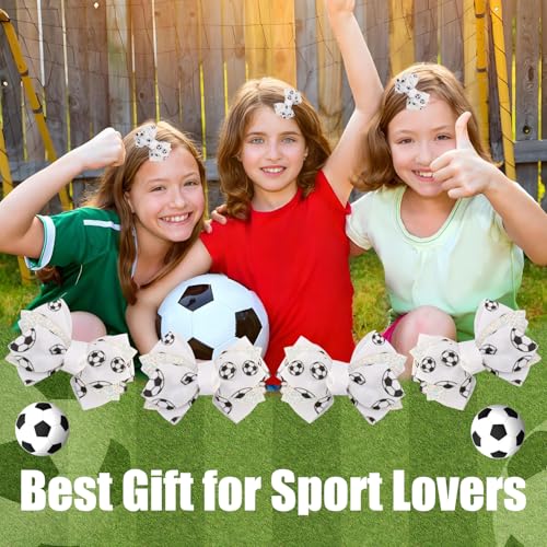 CUBACO 4 Pcs Soccer Bow Hair Clips 4 Inch Sports Hair Bow Soccer Grosgrain Ribbon Bows Hair Accessories for Girl Player School Team Football Birthday Party miniatura 6