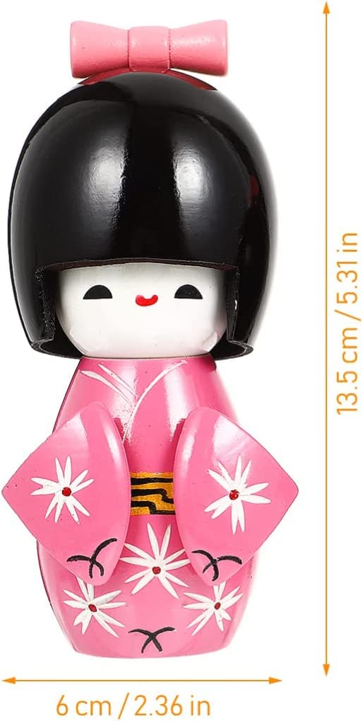 木製コケシ風人形 黒い着物 花柄 木製コケシ風人形 黒い着物 花柄