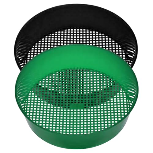 Hperu Tamiz de abono, Juego de 2 tamices Redondos para Tierra de jardín, práctica Bandeja de cribado para Grava pequeña, Tierra y Arena (Negro y Verde)
