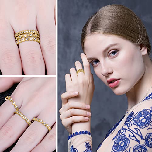 Jewelrypalace 14K Yellow Gold Plated 925 Sterling Silver Ring Sets For Women, Cubic Zirconia Promise Rings For Her, 3Pcs Cz Simulated Diamond Stackable Rings Wedding Eternity Bands For Women 7 #TOP3