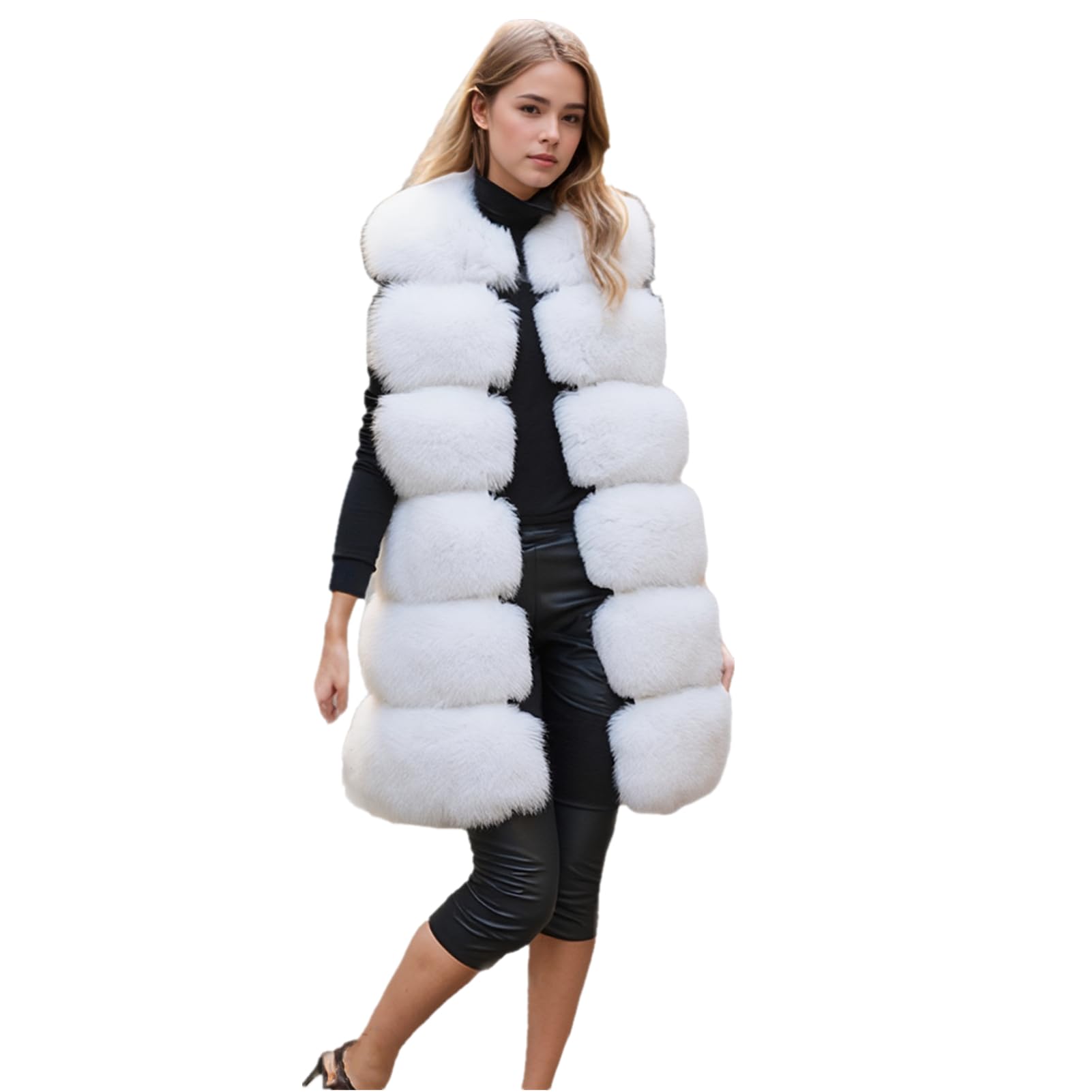 Lisa Colly Women's Faux Fox Fur Coat Jacket Winter Sleeveless Faux Fur Vest Outwear