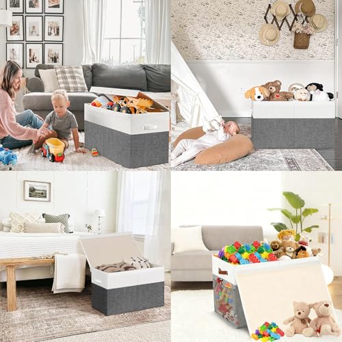 Gran caja de almacenamiento plegable para niños con divisor extraíble y asas contenedor gris 8