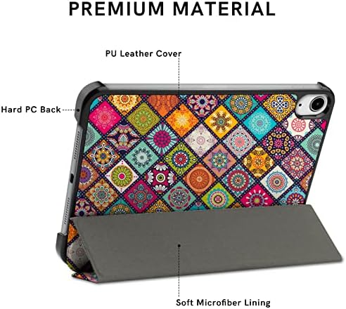 Delidigi iPad Mini 6 Case, Stylish Slim Hard PC Cover for iPad Mini 6th Generation 8.3 Inch 2021, iPad Mini 6 Sleeve with Trifold Stand, Auto Sleep/Wake, Supports Apple Pencil 2nd Charging (Boho)