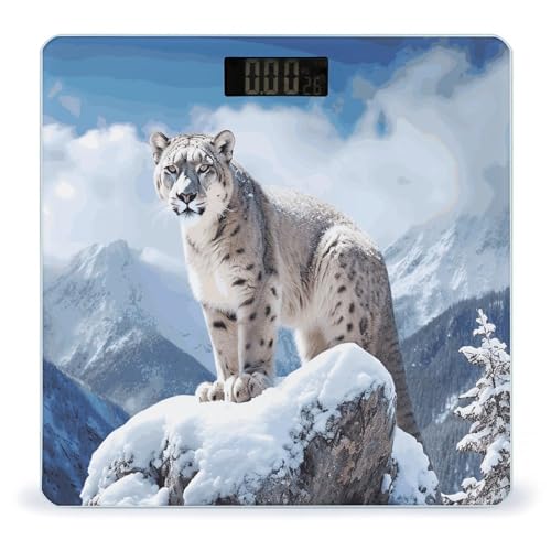 Báscula digital de baño Snow Leopard Mountain con pantalla LCD y cinta métrica