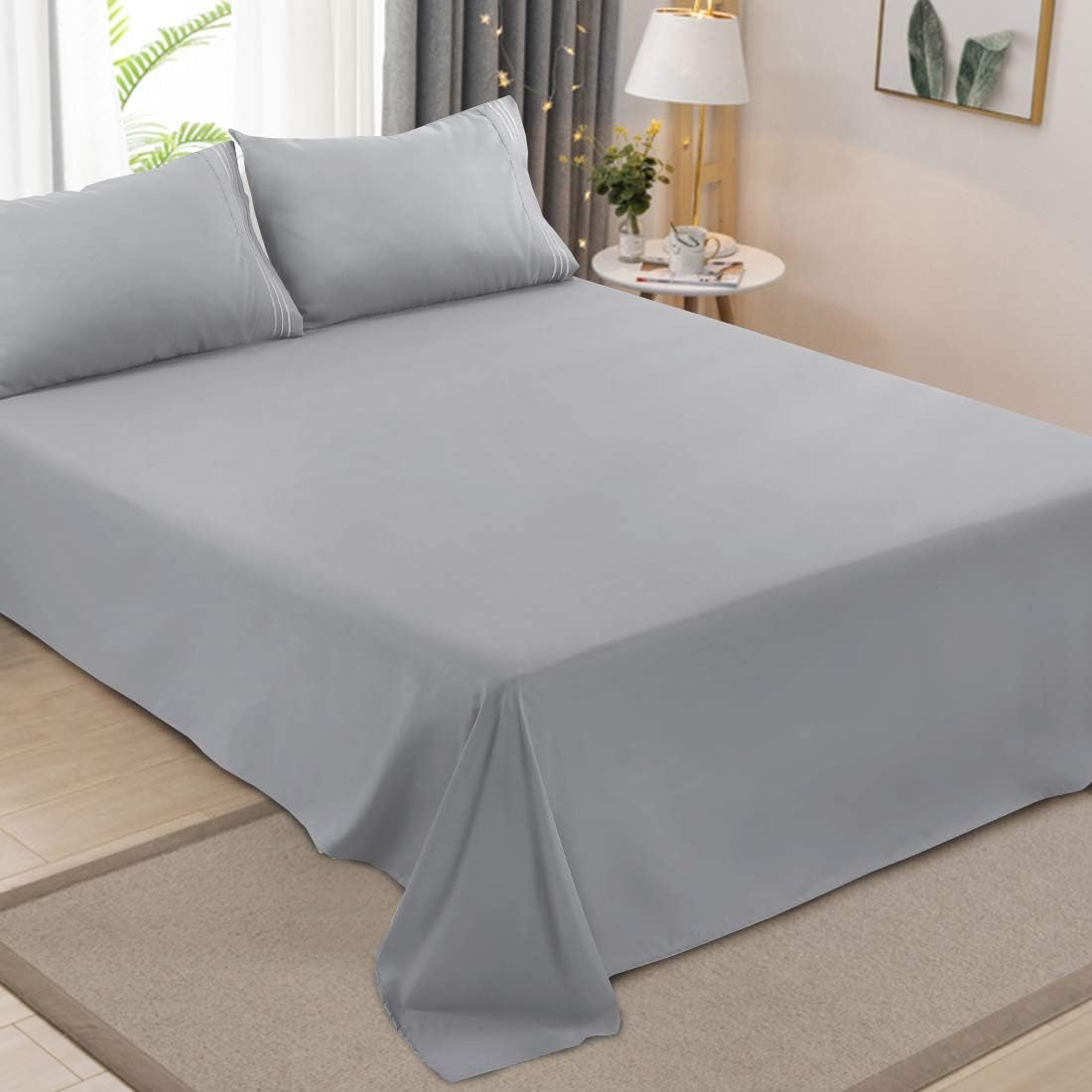 EDILLY Flat Sheets Set (6 Pack) - Twin Size Gray, Super Soft Brushed Microfiber Bedding Sheets, Shrink and Wrinkle Resistant, Great for Home, Salons, Hotel and Hospital Use