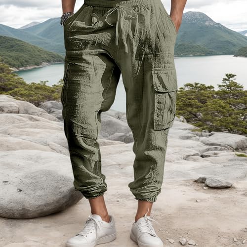 TIAFORD Men's Casual Cotton Linen Harem Pants Elastic Waist Drawstring Yoga Pants Baggy Sweatpants Beach Trousers2