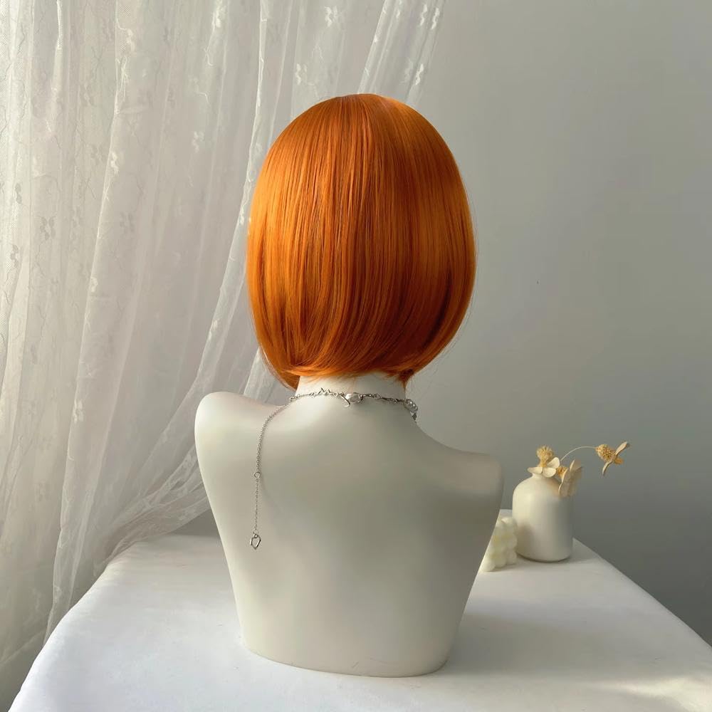 Wig Accessories Orange Short Bobo Straight Wig For Young Women Breathable Daily Use Extensions Ladies Head Cover(Gold beige) image 4