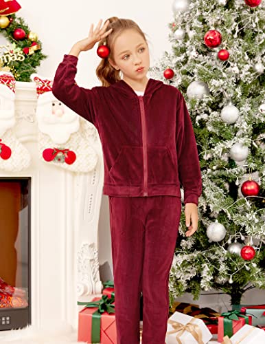 Hopeac Tracksuit Sets Girls 2 Piece Sweatsuits Velour Zip Up Hoodie & Sweatpants Jogging Suits Outfits #TOP5