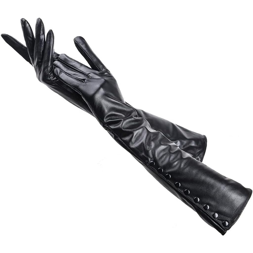 Guantes largos de cuero mujer piel de oveja genuina y forro de terciopelo térmico
