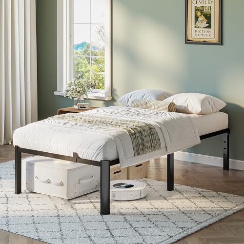 Image of Twin Size Bed Frame, 14 Inch Heavy Duty Metal Platform Bed Frame, Noise Free Steel Mattress Foundation, No Box Spring Needed, Spacious Under Bed Space