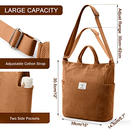 Image of KALIDI Corduroy Tote Bag, Large Slouchy Hobo Messenger Crossbody Bag