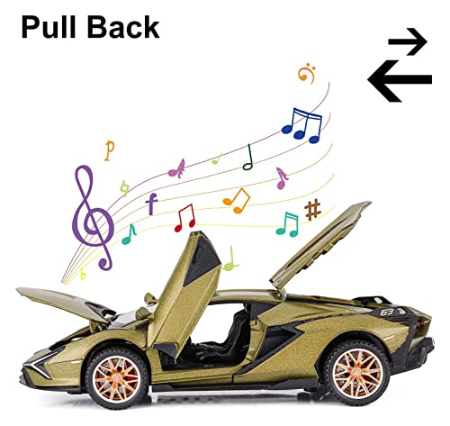 Image of DEUSON ECOM Alloy Metal Pull Back Lamborgini Diecast Car 1:32 Miletry Metal Die Cast Pullback Toy Car With Openable Doors & Light, Music Boys Gifts Toys For Kids,Multicolor
