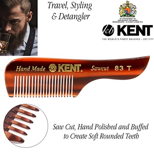 Kent 83T Small Gentleman's Beard And Mustache Pocket Comb, Fine Toothed Pocket Size For Facial Hair Grooming And Styling. Saw-Cut Of Quality Cellulose Acetate, Hand Polished. Hand-Made In England #TOP1