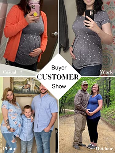 Glampunch Women's Maternity Tops Short&3/4 Sleeve Round Neck Front Pleat Peplum Tunic Top Pregnancy Shirts #TOP1