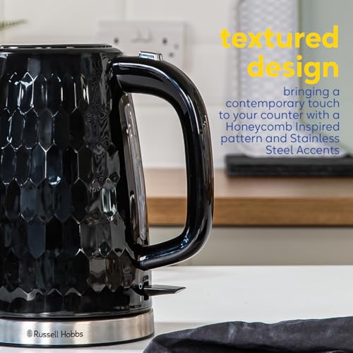 Russell Hobbs Honeycomb Black Cordless Electrical Kettle, 1.7L, Premium Plastic, Gloss End, Quick Boil 3KW, Washable Anti-Scale Filter, Push Button Lid, 26051 - Image 5