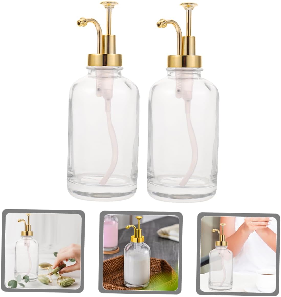 Cabilock 2pcs Syrup Dispenser Multi-function Glass Pump Bottle for Honey Juice and Syrup Compact Kitchen Accessory with Transparent Design for Easy Monitoring