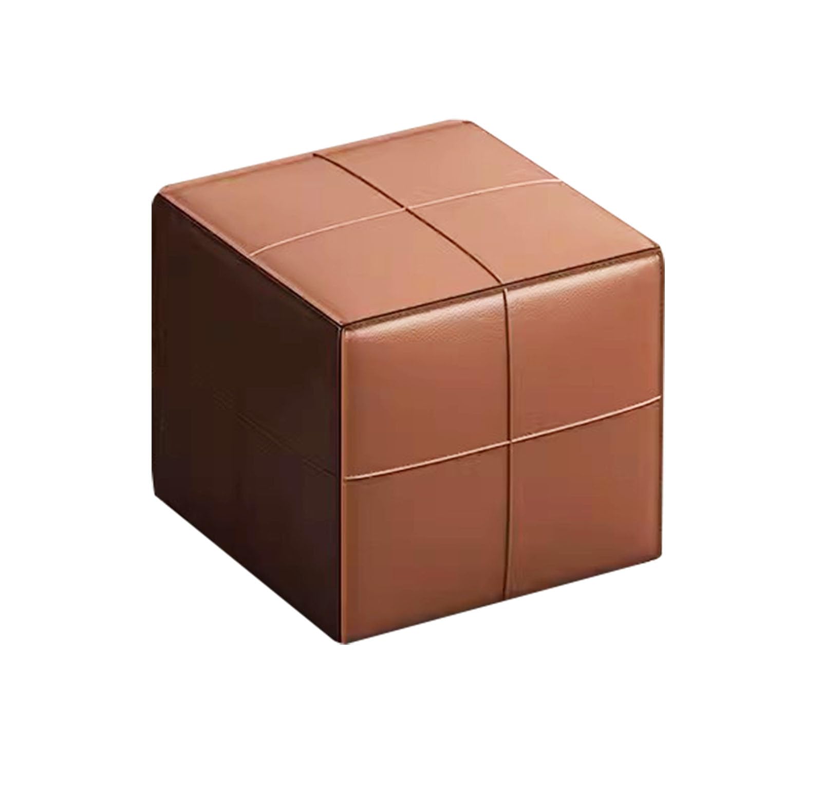 Pouf Ottoman Footstool, Leather Square Poufs Sofa Stool,Floor Foot Stool,Footrest Cushion with Solid Wood Frame for Living Room Bedroom Furniture Decor(Brown 28cm)