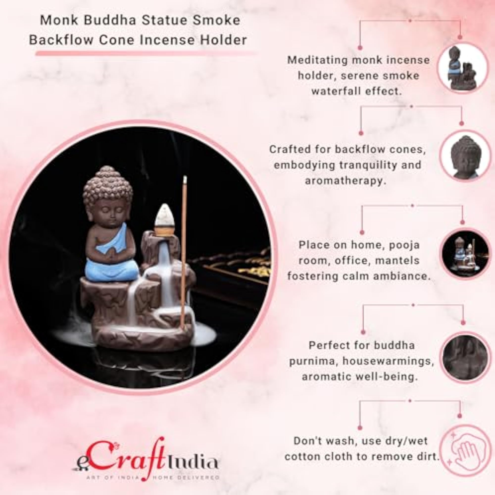 Meditating Monk Buddha Smoke Backflow Incense Holder