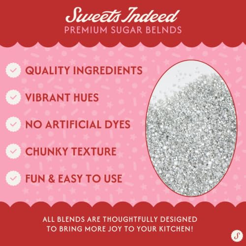 Image of Sweets Indeed Silver Decorating Sugar - Metallic Silver Sanding Sugar Crystals for Baking & Decorating Cupcakes, Cookies, Cakes & Desserts - Wedding, Holiday & Party Topping - 5.11 ounces