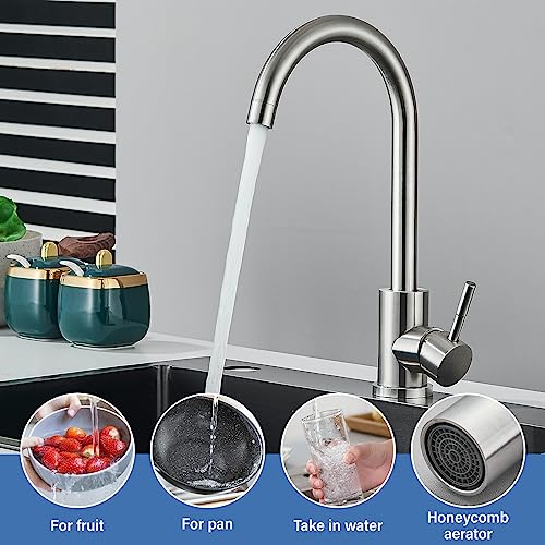 Wasserhahn Küche Küchenarmatur Gebürsteter Nickel Edelstahl Mischbatterie Küche 360° Schwenk Einhebelmischern Armatur Küche Hochdruck Spültischarmatur Küche Hoher Auslauf – Bild 3