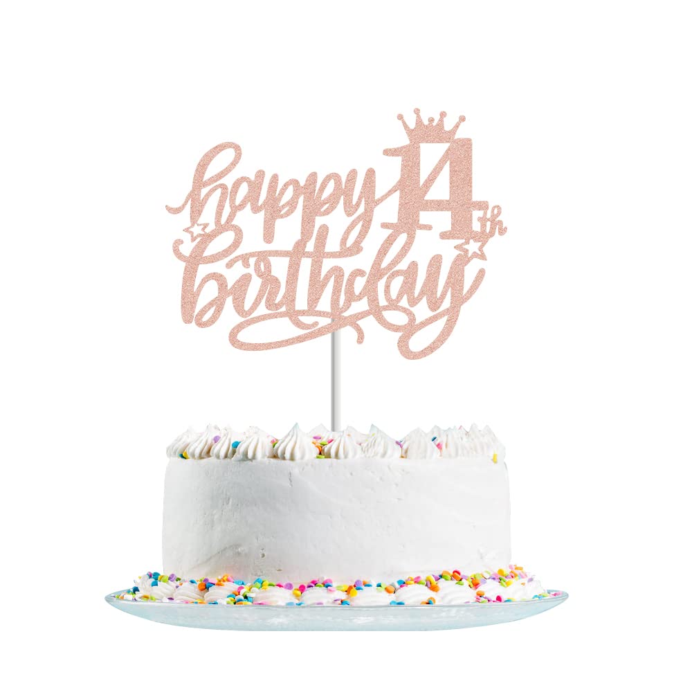 Cake Decoration 14th Birthday Boy Girl, Rose Gold Glitter 14th Cake Decoration Birthday, Happy 14th Birthday Cake Topper, Cake Topper 14 Boy, Happy 14th Birthday Cake Topper (Rose Gold)