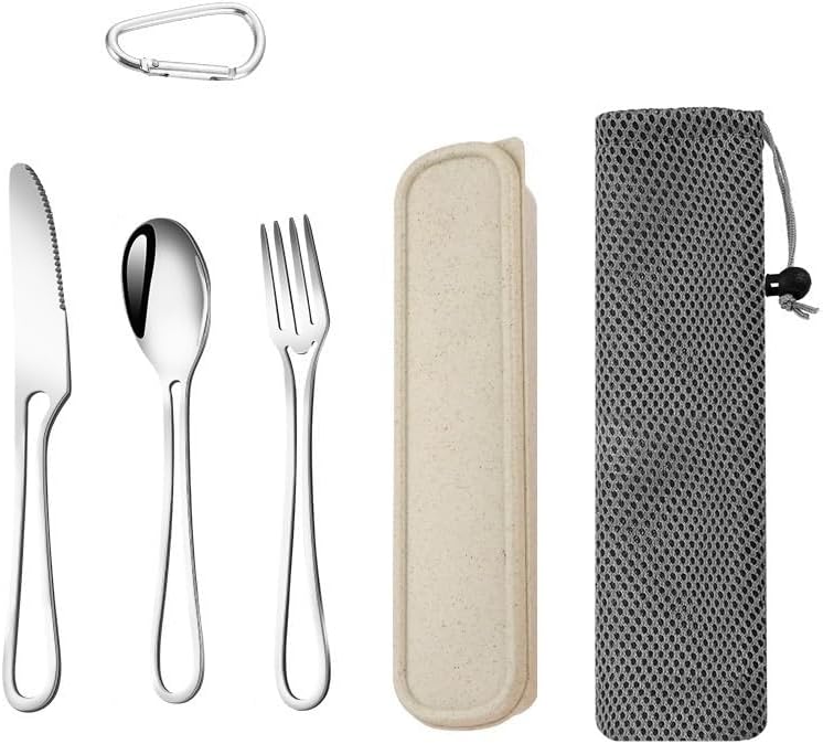 Silverware Flatware Set, 3/12/18/24/30/36 Pieces Outdoor Camping Tableware Stainless Steel Knife, Fork And Spoon Camping Travel Picnic Portable Outdoor Tableware(Silver,12 Pieces for 4)