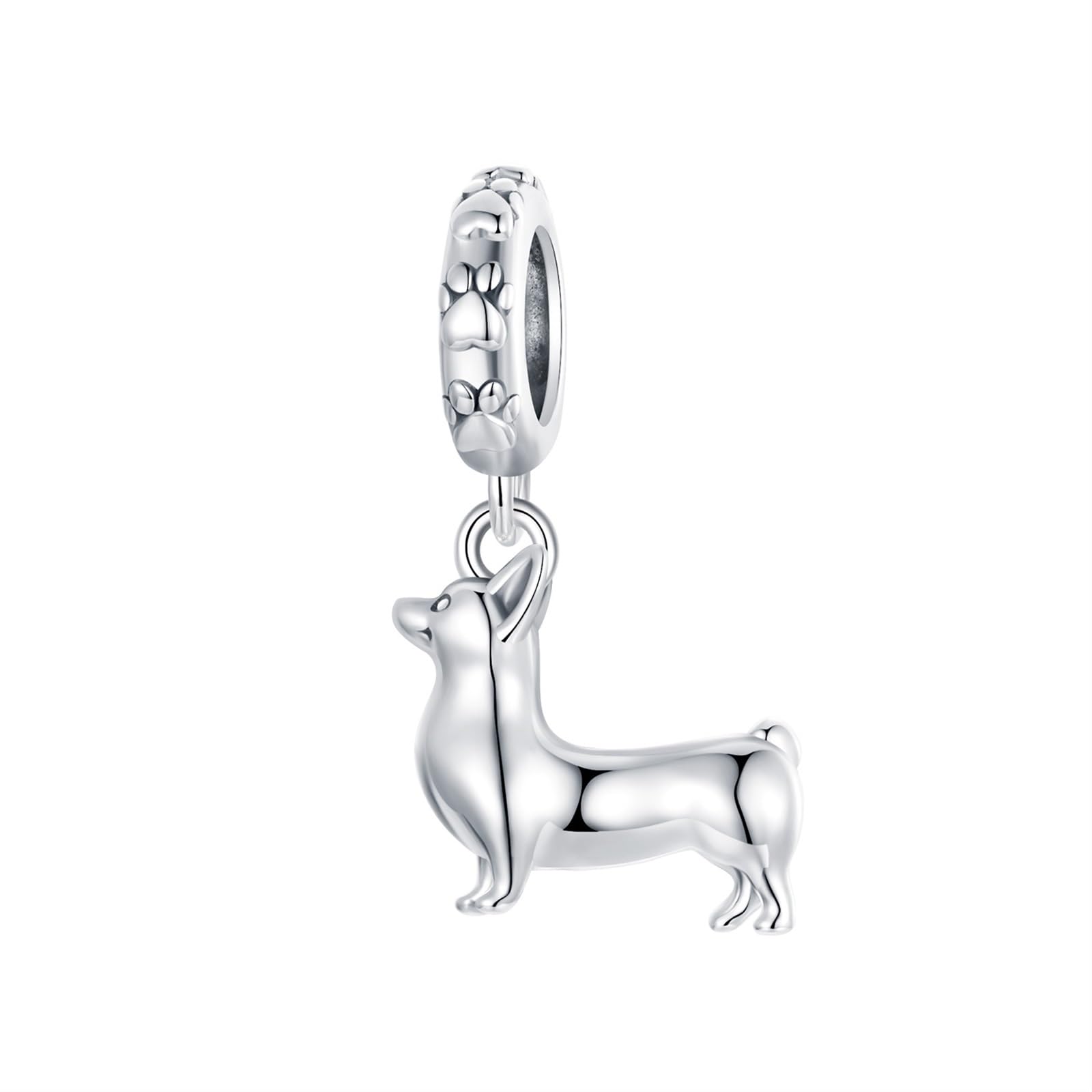 Abalorio de Corgi de plata de ley 925 para collares de mujer CMBSSTFC 8