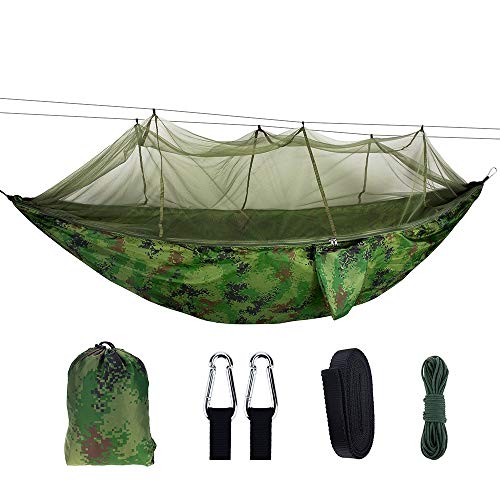 BeiLan Hamaca Ultraligera con Mosquitera, Hamaca Doble Portátil, Paracaídas de Nylon, Secado Rápido, Capacidad de Carga 200 kg, 270 x 140 cm, para Camping, Jardín